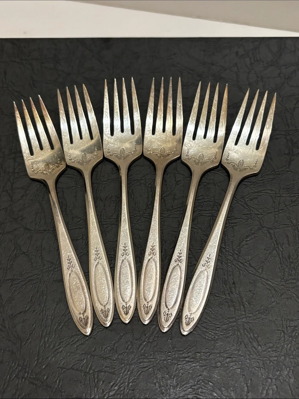 Community (Oneida) silver plate salad forks. Adam pattern. 6 pieces offered.